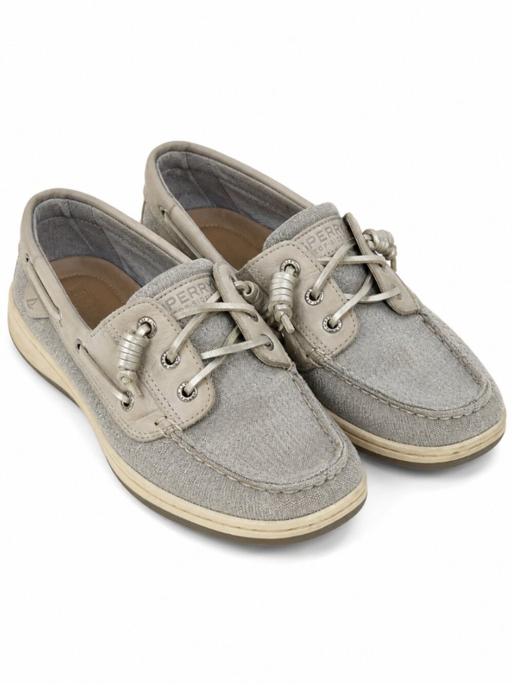 Sperry Songfish Sparkle Stripe Linen Metallic Boat Shoes Women's 7.5